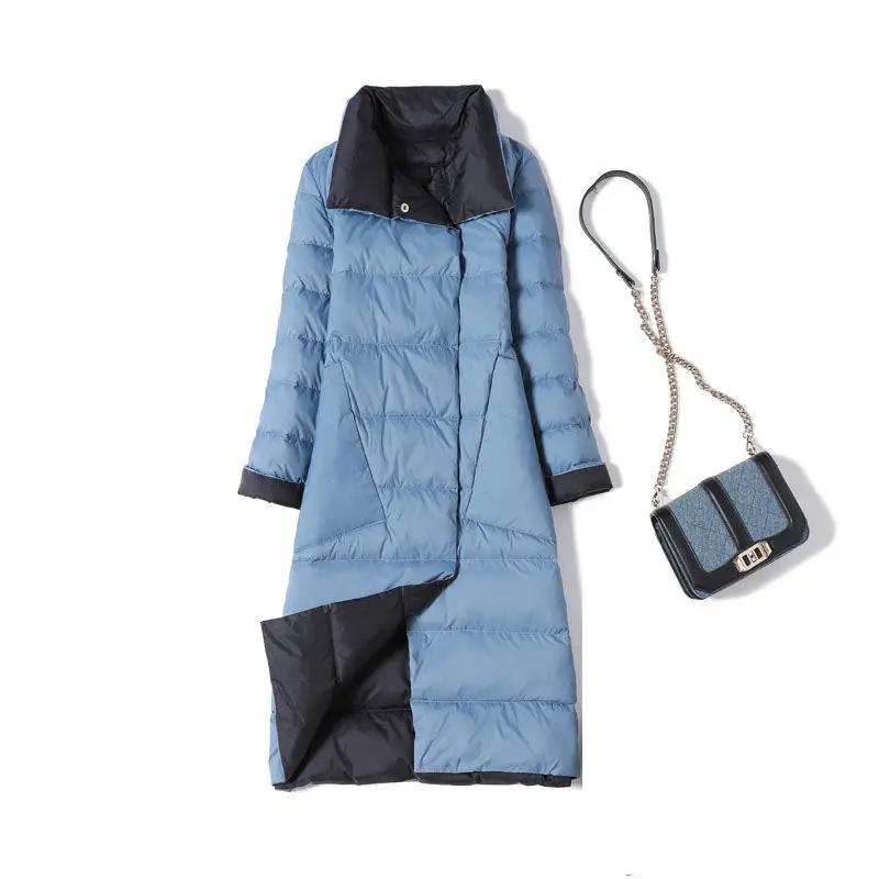 Two-Sided Women Warm Down Coat 2025 Autumn Winter Light Thin White Duck Down Jacket Female Long Oversize Puffer Parkas Outwears