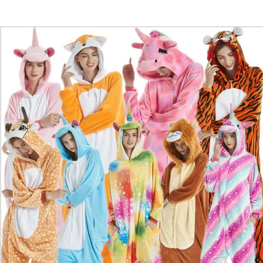 Fox Animal Kigurumi Pajamas Wolf Annie Onesies Jumpsuits Unicorn Pajamas Men Women Cosplay Custome Tiger Dog Sleepwear men jumpsuits