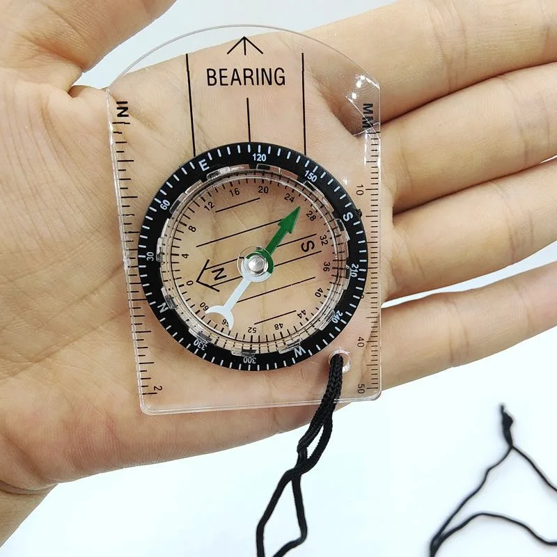 1pc Outdoor Transparent Compass Survival Tools Mini Travel Motion Scale Camp Hanging Rope Acrylic Map Proportional Ruler Hike CN 3