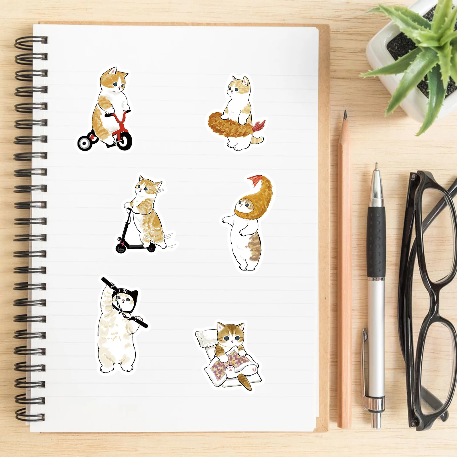 Cat Stickers 64 PCS Vinyl Waterproof Cat Stickers for Laptop Guitar Motorcycle Bike Skateboard Luggage Phone