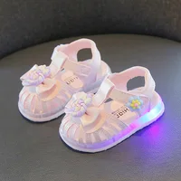 Summer LED Light Baby Girl Sandals Fashion Cute Candy Flower Soft Sole Toddler Shoes Kids Hollow Out Glowing Up Princess Sandals 6