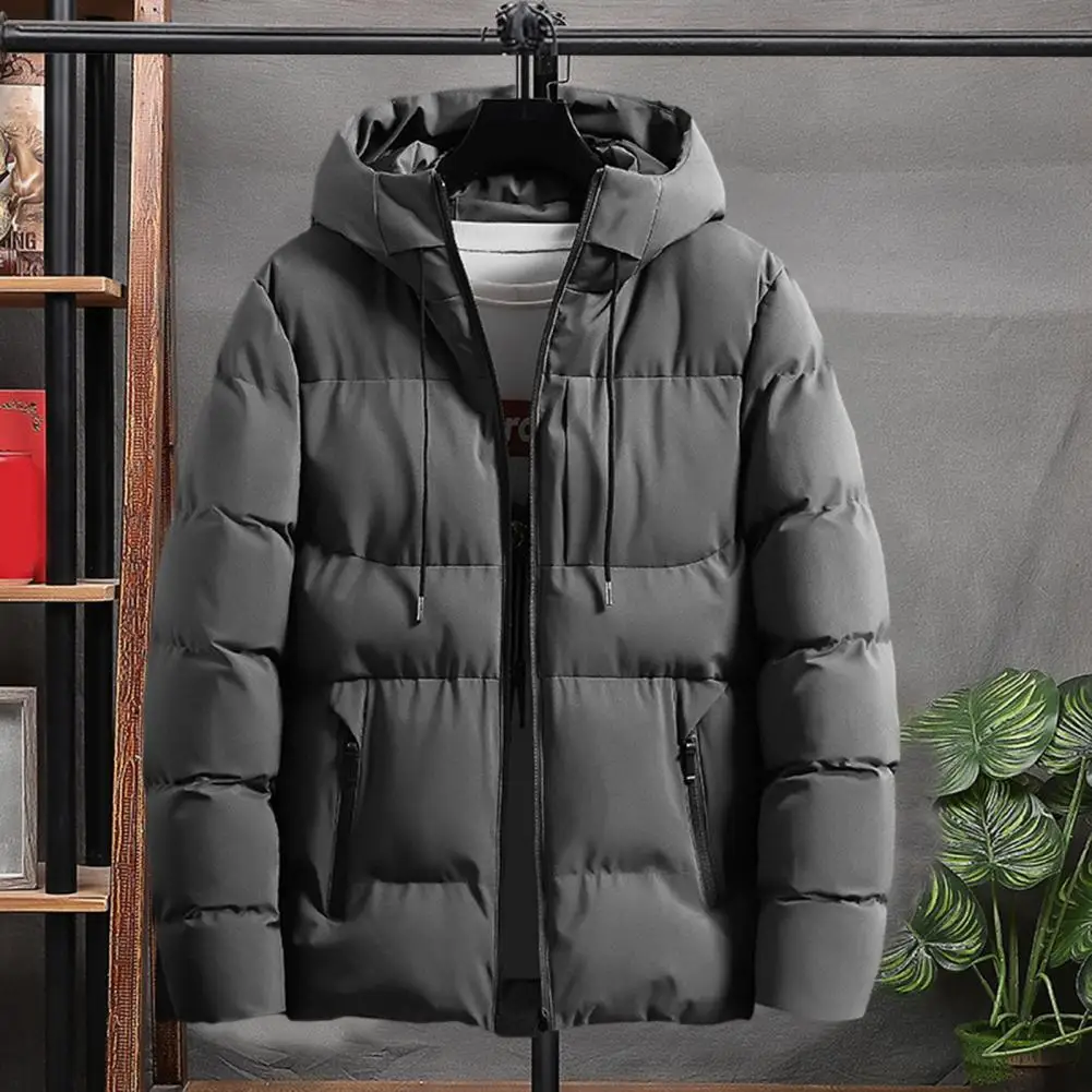 Men Winter Overcoat with Hood Zipper Closure Windproof Pocket Design Ultra-Thick Autumn Winter Men Jacket Coat