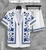 Hawaiian Shirt Set Men 3D Printed Blue And White Porcelain Pattern Summer Fashion Casual Daily Oversized Shirt+shorts 2piece Set 1