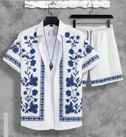 Hawaiian Shirt Set Men 3D Printed Blue And White Porcelain Pattern Summer Fashion Casual Daily Oversized Shirt+shorts 2piece Set 1