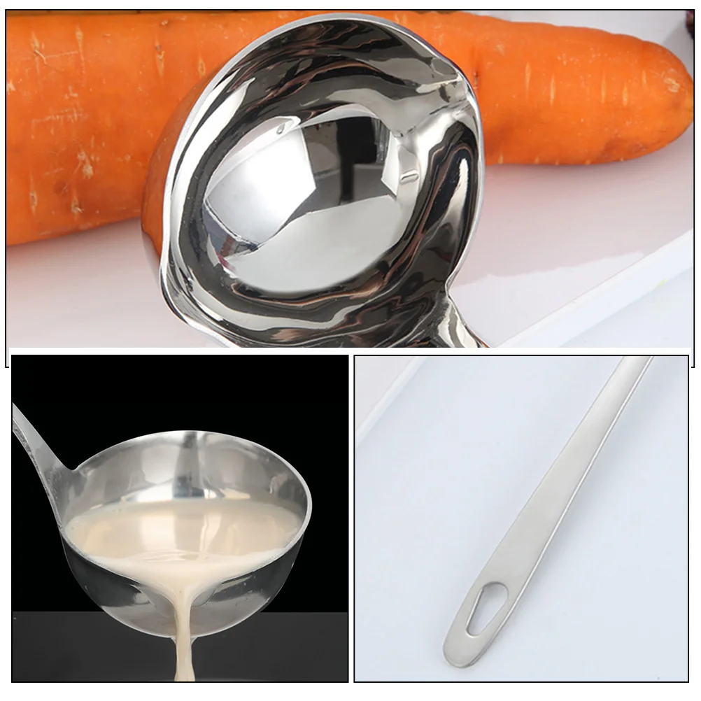 1Pc Double Mouth Soup Ladle Stainless Steel Kitchen Gadgets Pouring Spout Metal Spoon Home Restaurant Dinnerware Sets Long