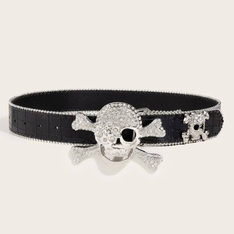 

Womens Belts Rhinestones Buckle Leathers Thin Belt Waistband for Jeans Pants