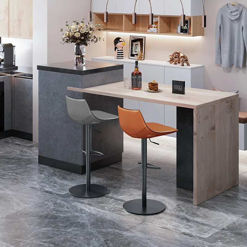 

Скандинавский барный стул, высокий стул, современный простой стул, роскошное бытовое кожаное барное островное кресло из нержавеющей стали