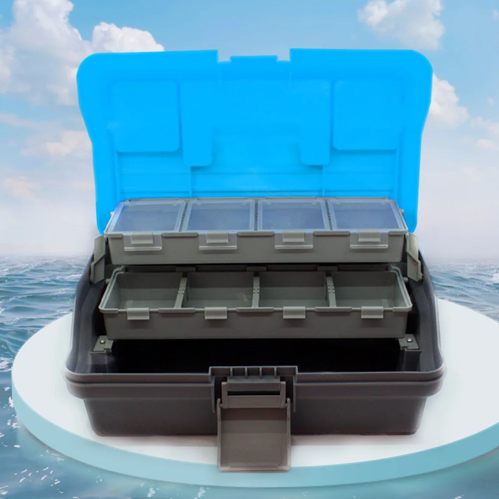 3-Layer Folding Fishing Tackle Box Portable Storage Tool Box Multipurpose Fishing Toolbox with Handle for Tackle Storage