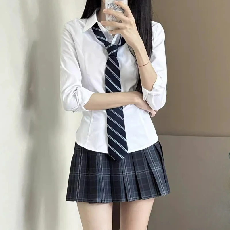 Harajuku Y2K Slim Fit White Shirt Women 2025 Waist Slimming Long Sleeve Jk Shirts Woman All Match Turn Down Collar Chic Blouse 4