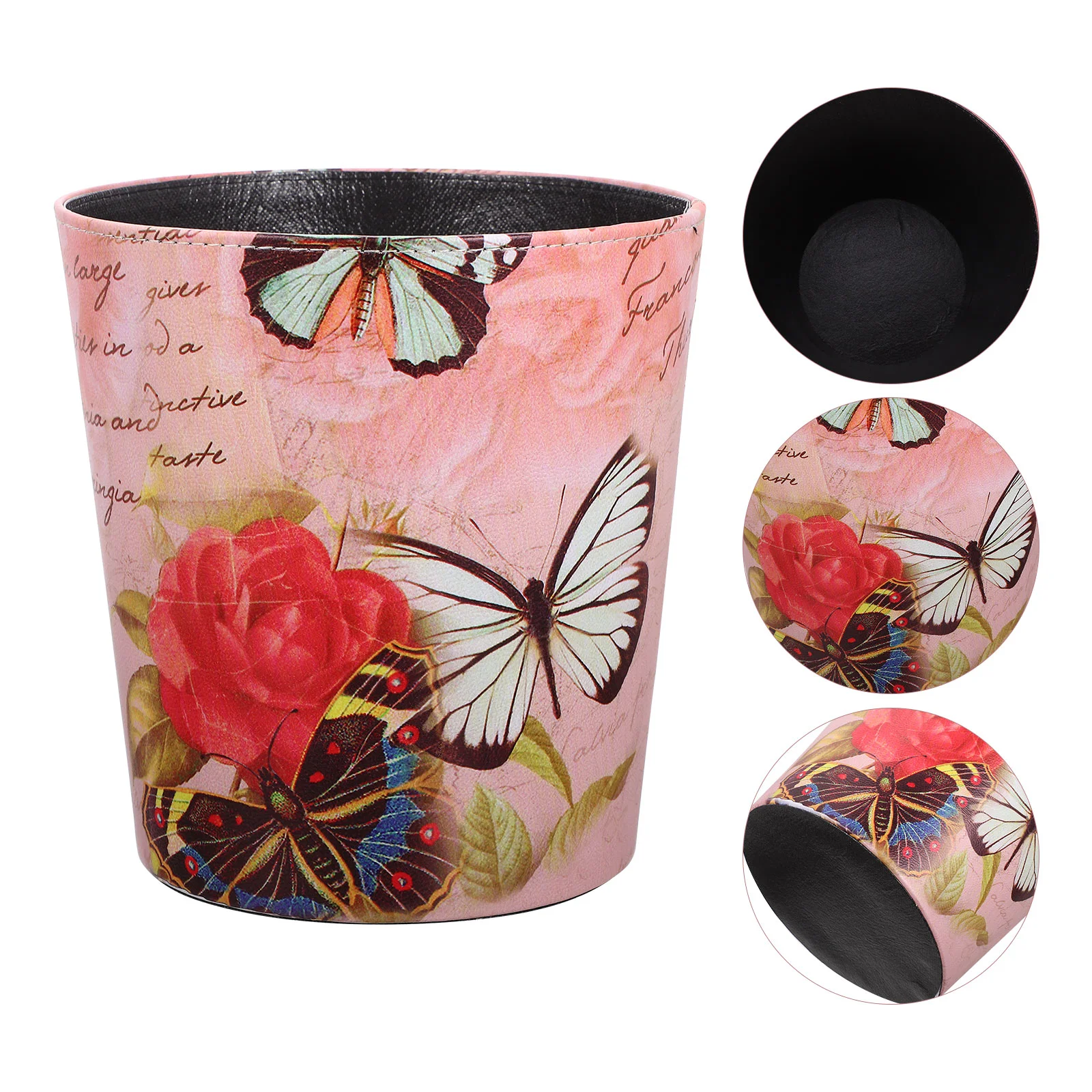 

Leather Trash Can Wastebasket Garbage Container Bin Butterfly Pattern Storage Kitchens Bathrooms Bedroom Powder Rooms