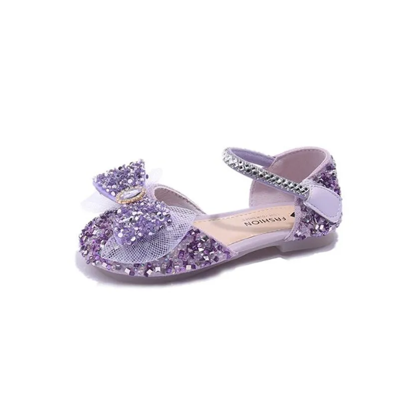 

Girls Leather Wedding Shoe Bowtie Children Loafers Sequins Kids Sandals