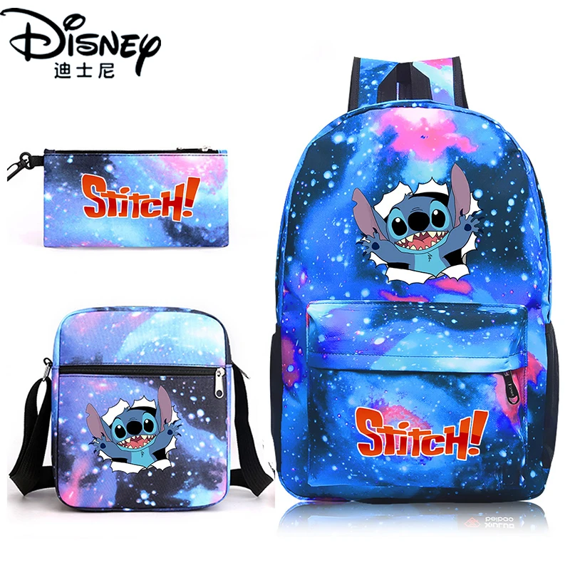 

New Disney Stitch Printed Childrens Schoolbag Three-Piece Pencil Case Shoulder Bag Shoulder Bag Fashion Backpack For Men Women