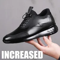 New Men's Vulcanize Shoes Men Casual Shoes Leather Design Shoes Height Increase 8Cm Gym Business Fashion Male Sneakers New Black 1