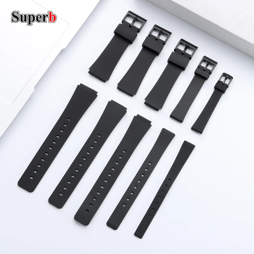 Universal Black Rubber Resin Watch Strap, Classic Style for Men and Women, 12-20mm