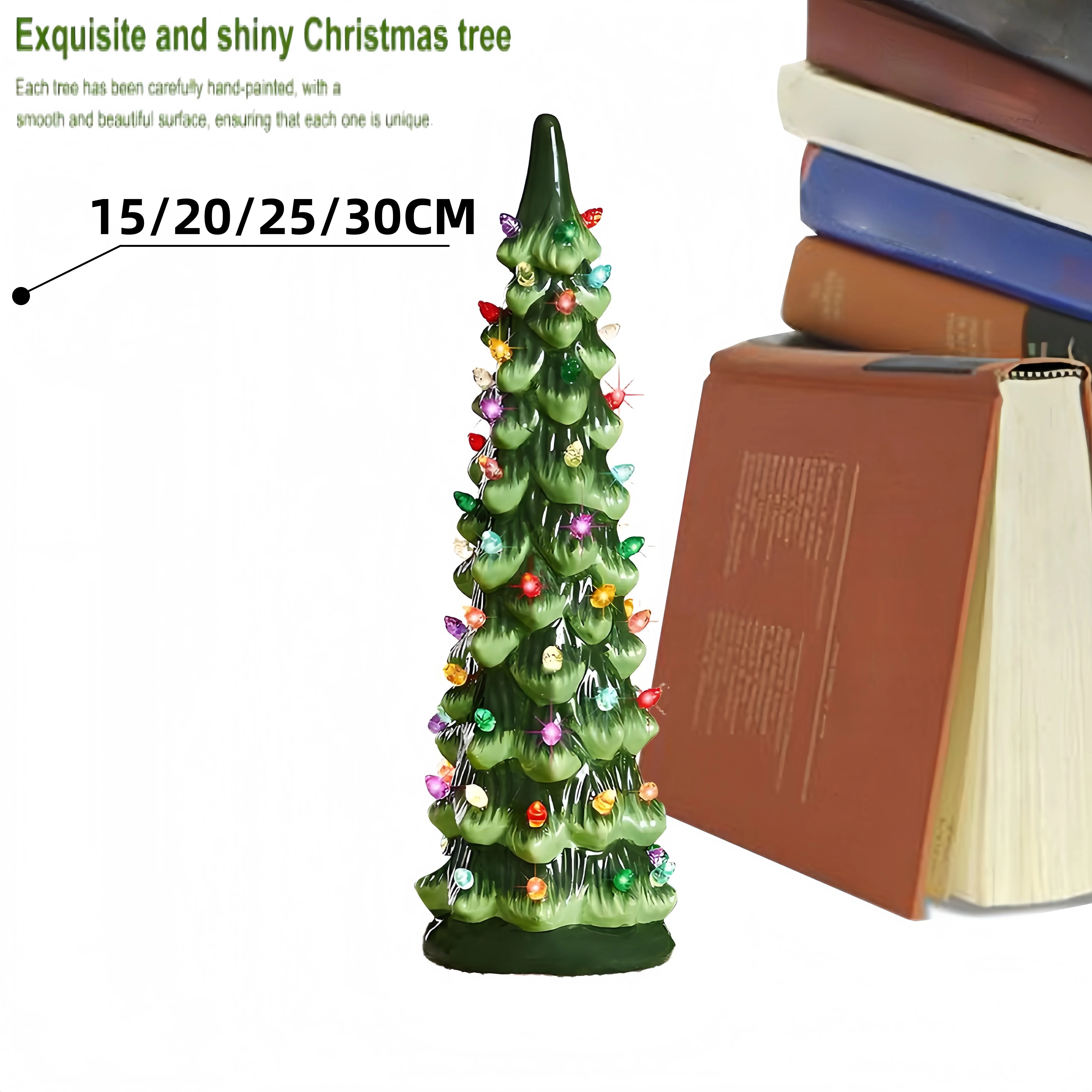 Retro Resin Christmas Village Decoration Tree Lights With Tree Topper LED Multicolored Lights For Ornaments Home Courtyard Ornam