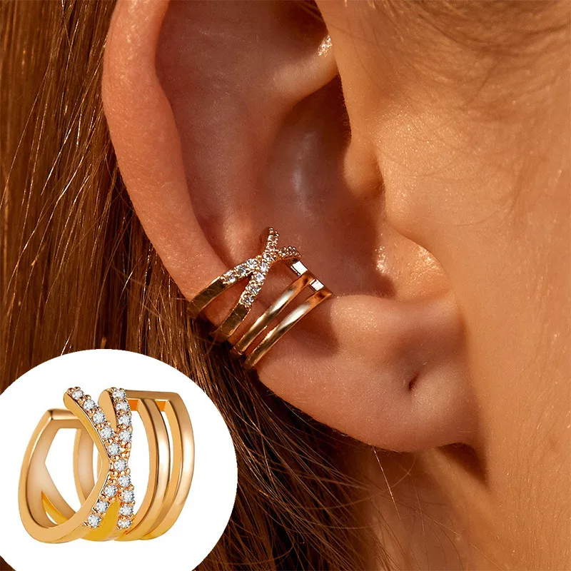 Punková kov zirkon ucho manžeta ucho klip pro ženy ne propíchnout C vzhled geometrické malý earcuff ucho balit earcuff klipů šperků