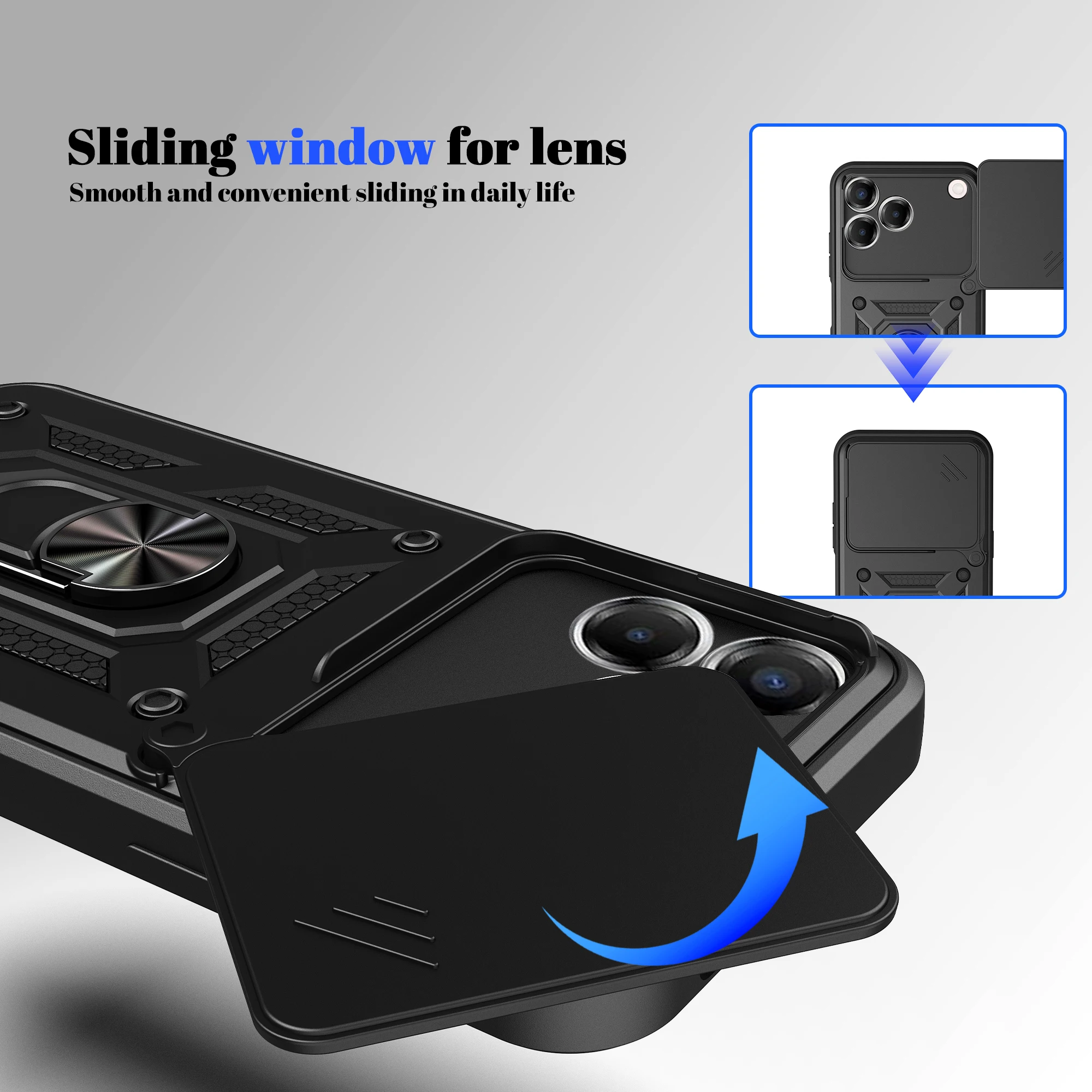 ZTE Blade Protective Slide Camera Ring Kickstand Holder Case