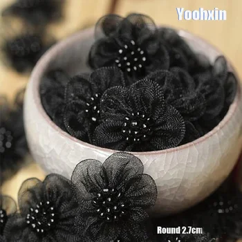 3pcs HOT 3D Black Flower Embroidery Lace Patches Iron On DIY Sewing Beads T Shirt Sticker Iron-on Applique Cloth Dress Decor