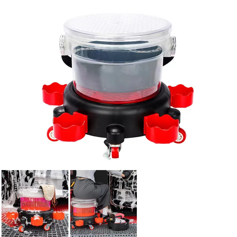 

Transparent Removable Rolling Bucket Dolly 360° Turning Swivel Caster Detail Kit with Storage Tray Tote Insert Grit Trap