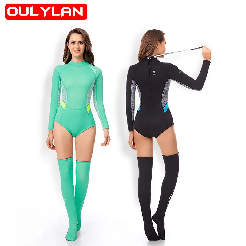 

New 2MM Diving Suit- Neoprene Wetsuit Women Diving Stockings Long Sleeves Anti-UV Surf Snorkeling Thermal Fashion Swimsuit