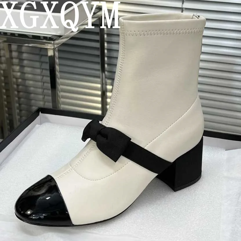 

2023 New Fashion Round Toe Short Boots Butterfly-Knot Decor Concise Genuine Leather Zipper Shoes Women Bota Feminina Handmade