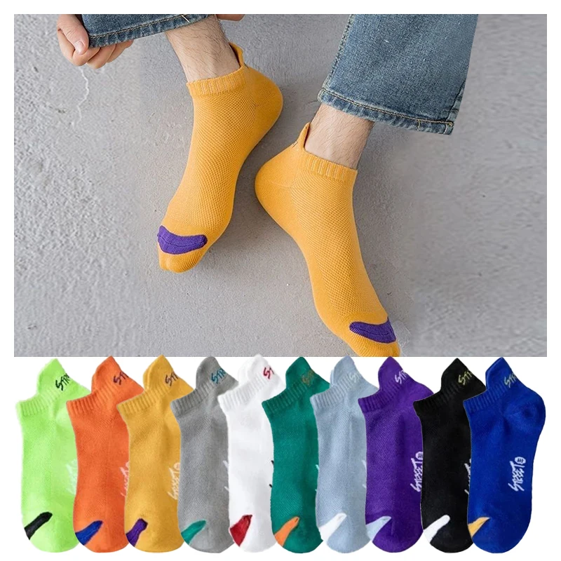 

5 Pairs Bright Color Ankle No Show Socks Men Breathable Street Fashion Sport Deodorant Invisible Travel Running Boat Socks