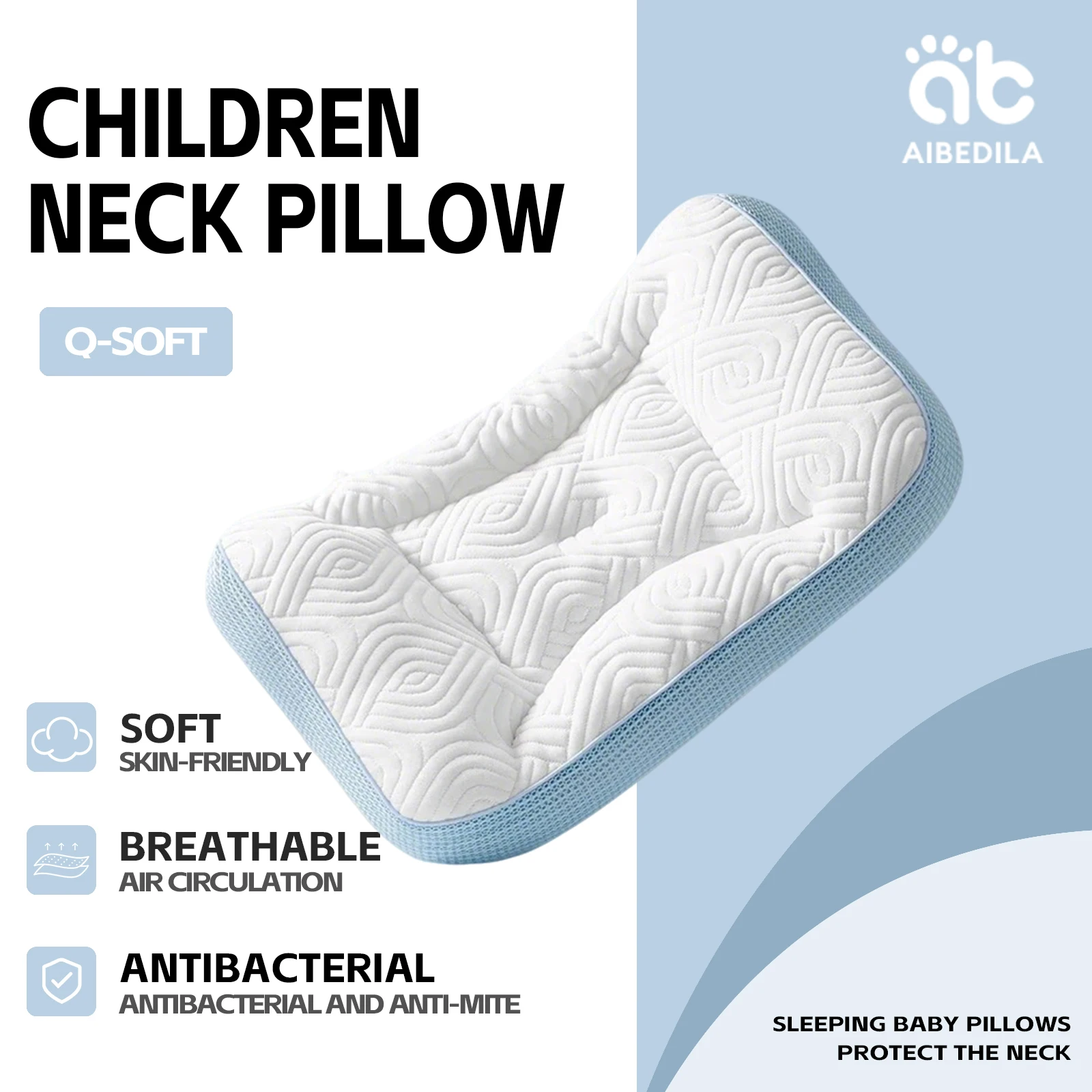 AIBEDILA  목 보호대 베개 어린이 수면 베개 통기성 부드러운  베개 1-10T 유치원생 베개 50*33cm
