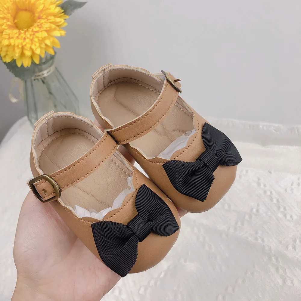 Korean Butterfly Knot Leather Shoes First Walkers Soft Soled Bow Princess Shoes Moccasins Crib From 0 To 12 Months