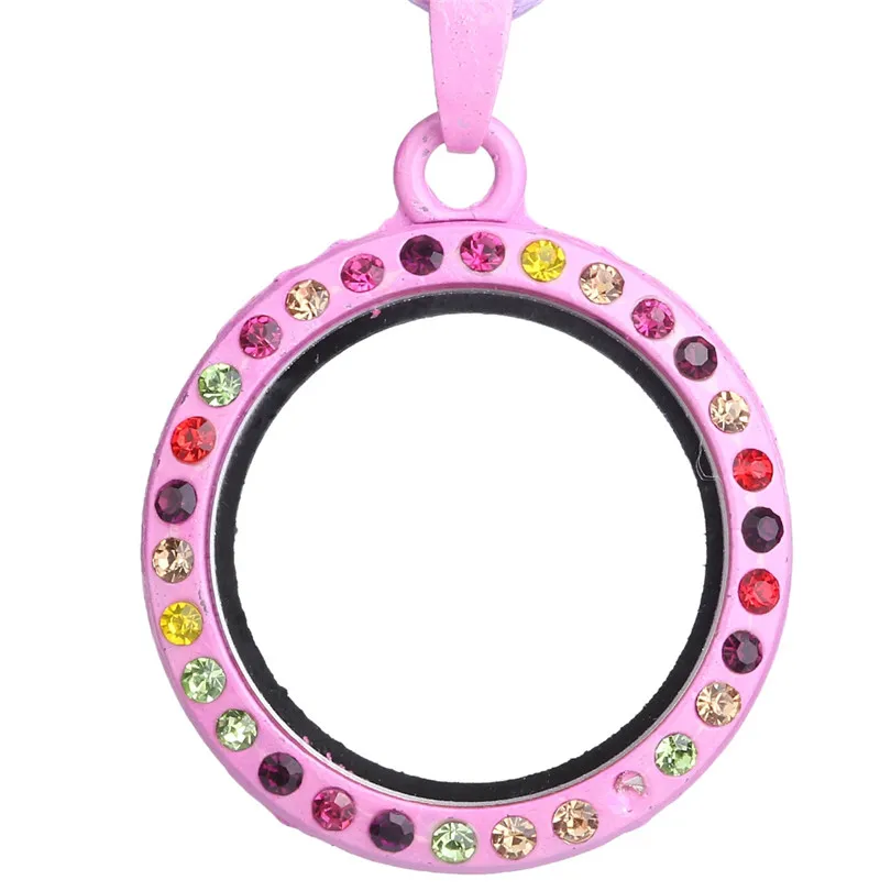 10PCS Round Mix Rhinestone PU Leather Rope Floating Locket Alloy Pendant Charm Jewelry DIY Making Necklace Keychain Women Men