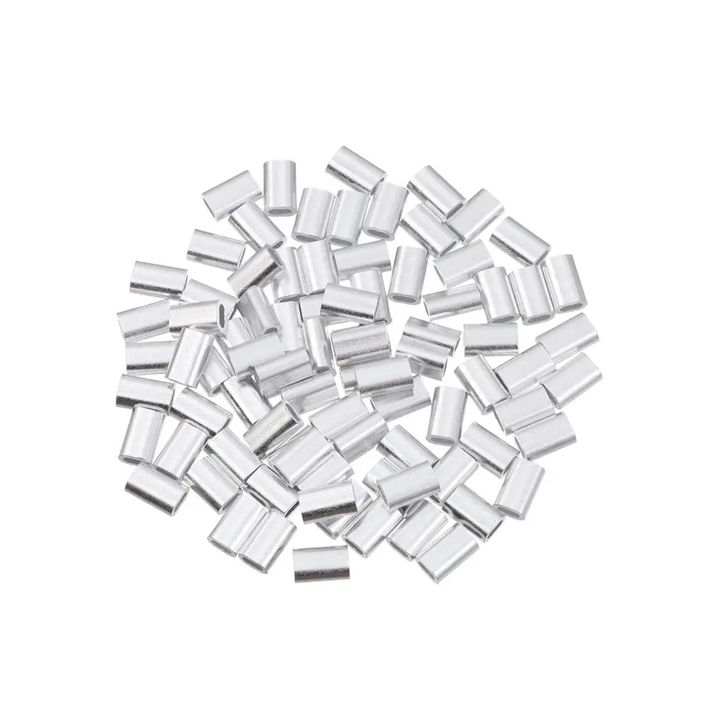 Aluminum Fishing Crimp Sleeves Double Oval Fishing Line Crimping Tube Wire Crimp Connector Accessories 1.0-2.0mm 100pcs/lot