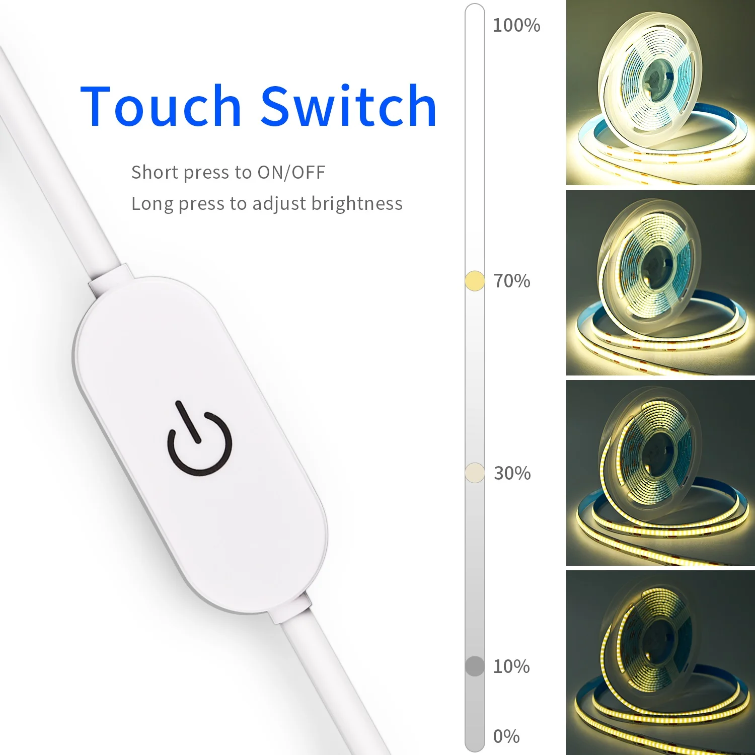 5V COB LED 스트립 라이트 터치 디머 320LEDs/m 유연한 LED 테이프 DIY TV 배경 거울 주방 선형 홈 실내 조명