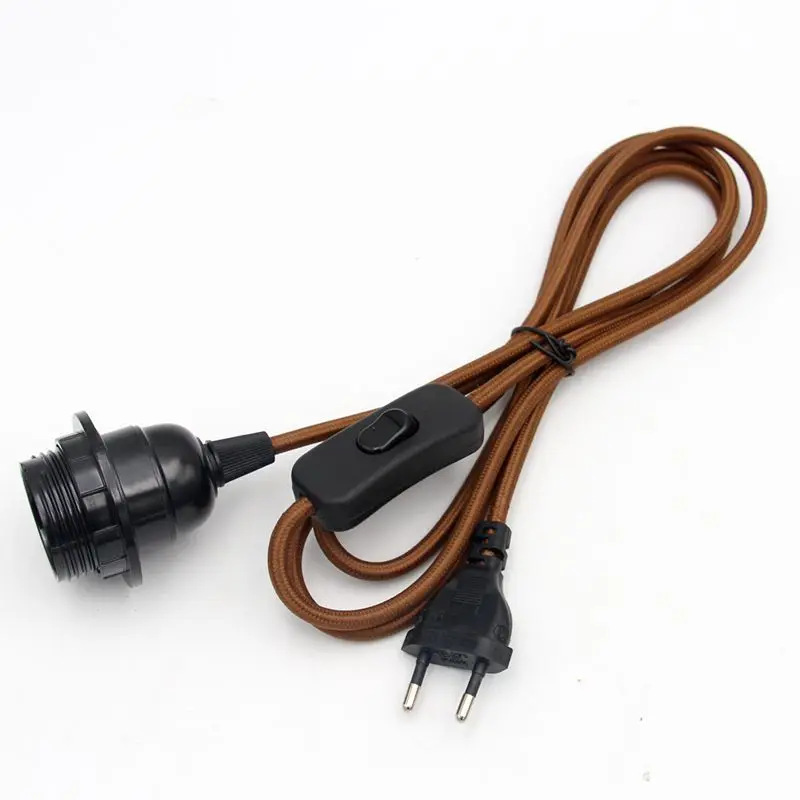 European Plug Power Cord with On/Off Switch and E27 Lamp Holder for Wall or Hanging Light Fixtures, 2m Length