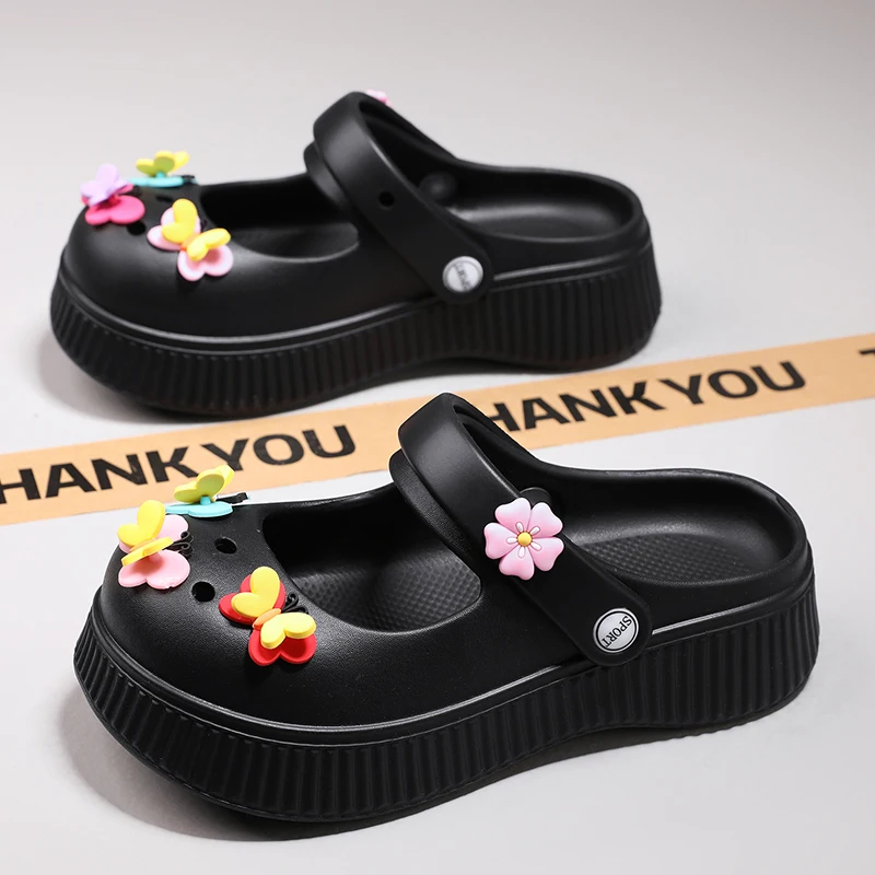 Pink Princess Shoes Girls Lightweight Soft Mary Jane Sandals Summer Kids Garden Shoes Butterfly Decoration Slippers Woman