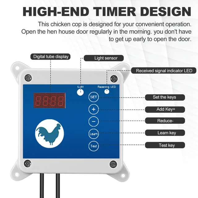 Automatic Chicken Coop Door, Side Open Timer, Adjustable Light Sensor, Rainproof Outdoor Remote Control, Chicken Cage Door 3