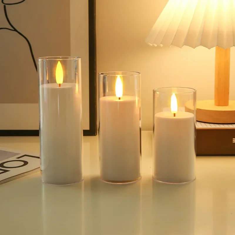 3Pcs Led Flameless Electric Candles Lamp Acrylic Battery Flickering Fake Tealight Candle Bulk for Festival Wedding Christmas