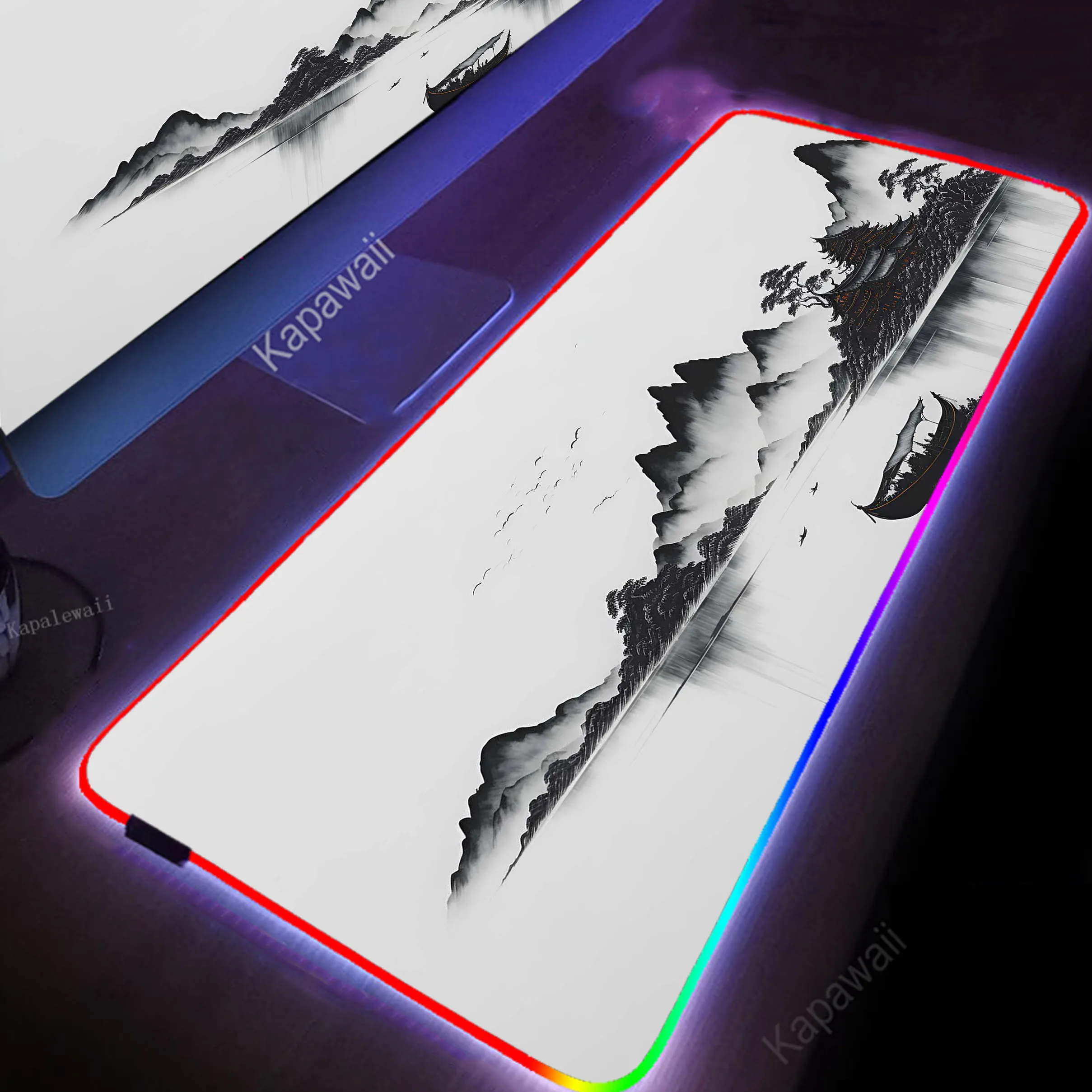 

RGB-коврик для игровой мыши в китайском стиле, размер XXL, большой коврик для мыши, настольные Коврики для игр, коврик для клавиатуры из натурального каучука