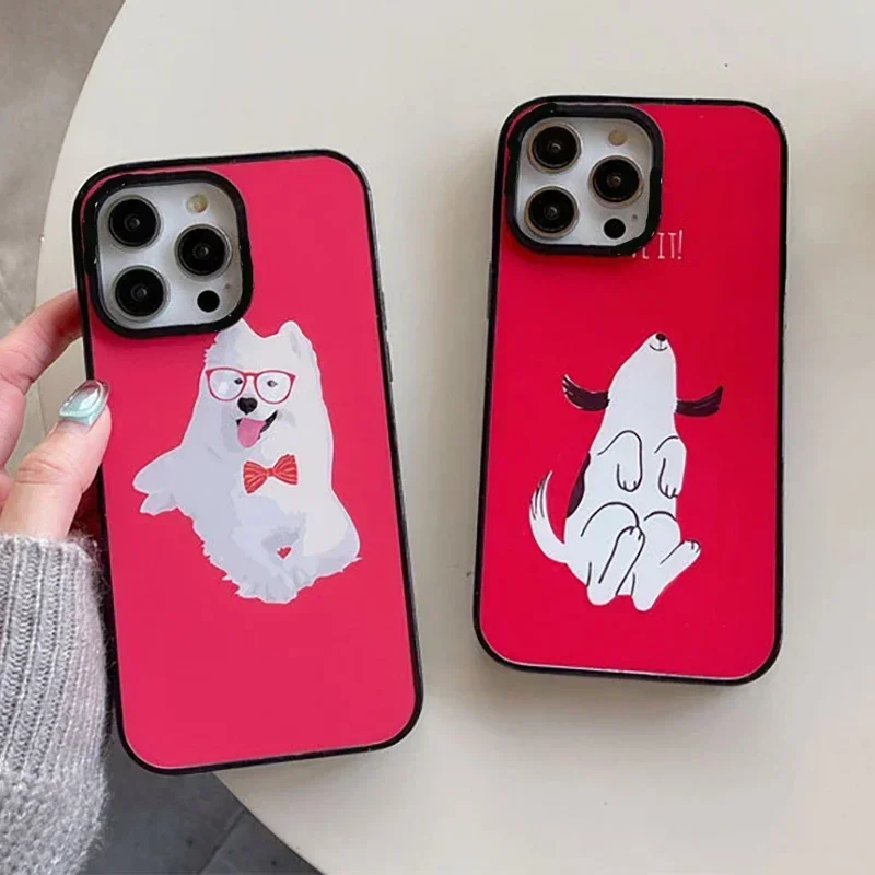 

Upgrade Acrylic Border White Dog Red Phone Case Cover for IPhone 11 12 13 14 15 Pro Max Case for IPhone 15 Pro Max