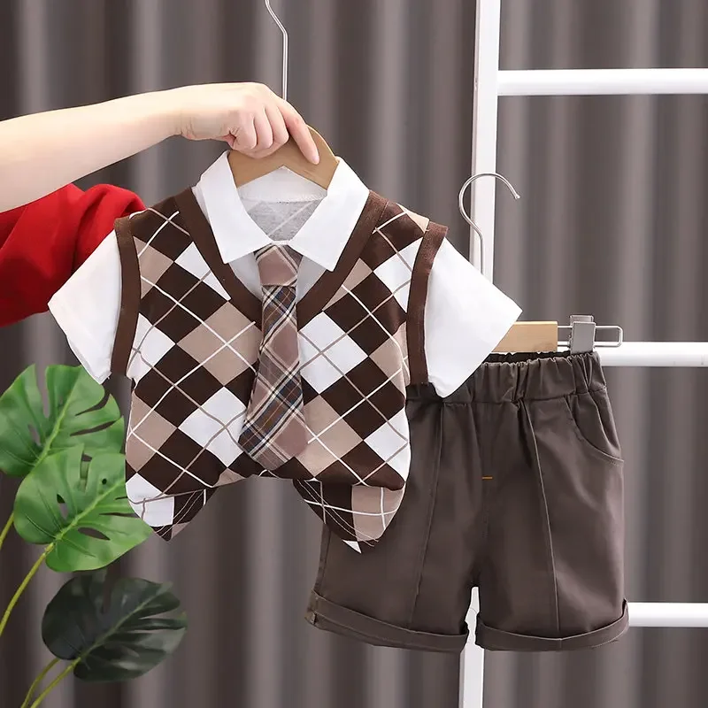 Plaid Baby Boy Summer Suit Fashion Plaid Overall Shorts New