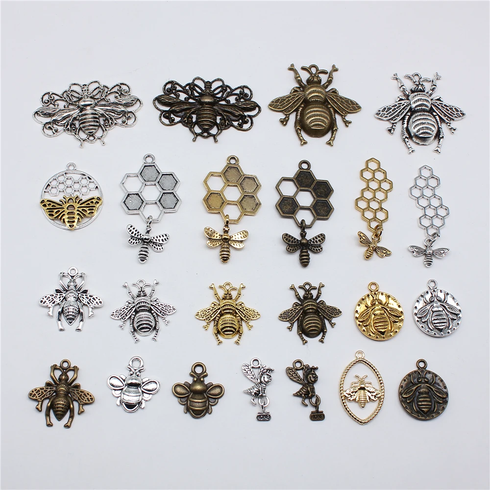 10pcs Charms Honeybee Bee Hornet Honey Antique Bronze Silver Color Pendants DIY Making Findings DIY Handmade Craft gnoce charms