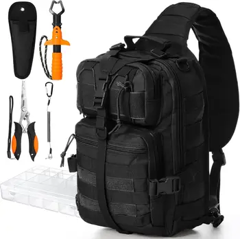 6-Piece Fishing Tackle Backpack with Rod Holders, Box, Pliers Kit, and Lip Gripper - Gear for Men and Women 1