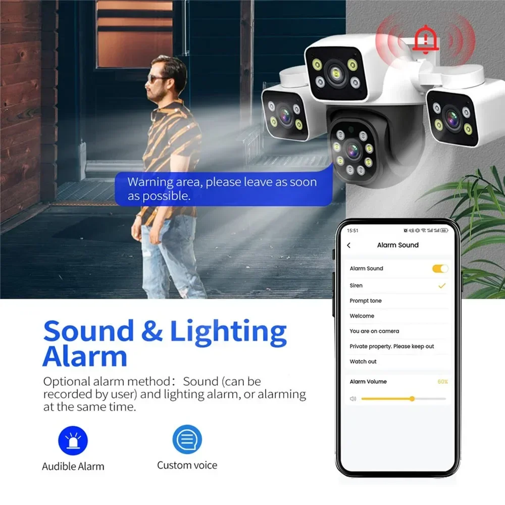 6K 12MP HD IP Camera Outdoor Three-Lens External WiFi Camera 4K Dual Screen Security PTZ Cam Auto Tracking CCTV Surveillance 5