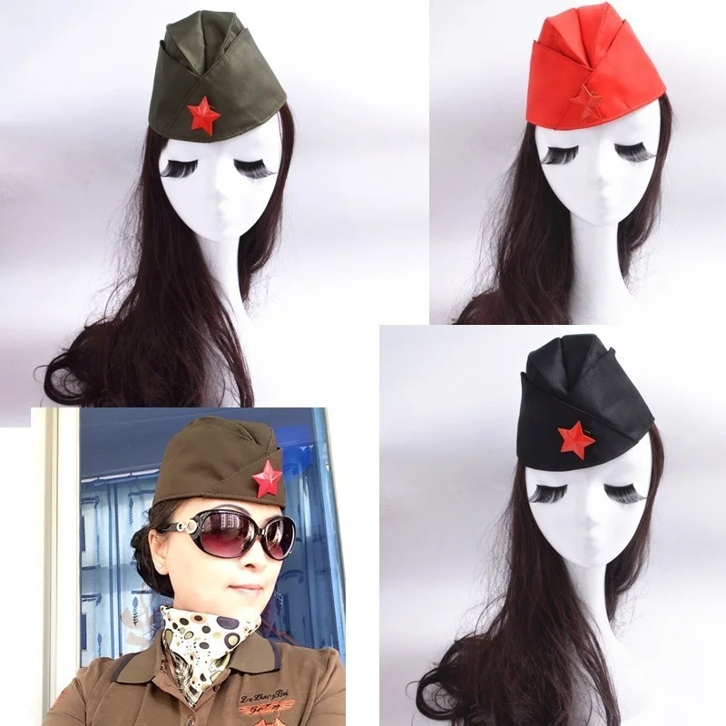 Soviet Union Russian Army Cap Tricorne Spot Green Bonnet Fan Diving Star Women Sailor Military Hats Boat Caps