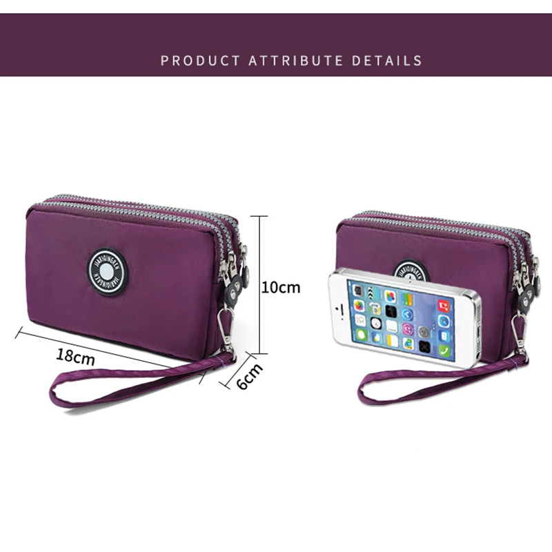 2024 New Coin Purse Women Small Wallet Washer Wrinkle Fabric Phone Purse Three Zippers Portable Make Up Bag Handbags 5