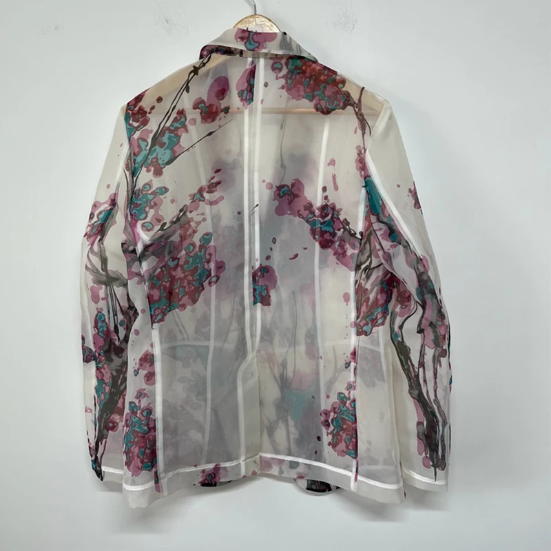 Men Blazers Men's Elegant Plum Blossom Printing Suit Coat Perspective Organza Designer China-Chic Autumn Blazers Coat 21Z2118