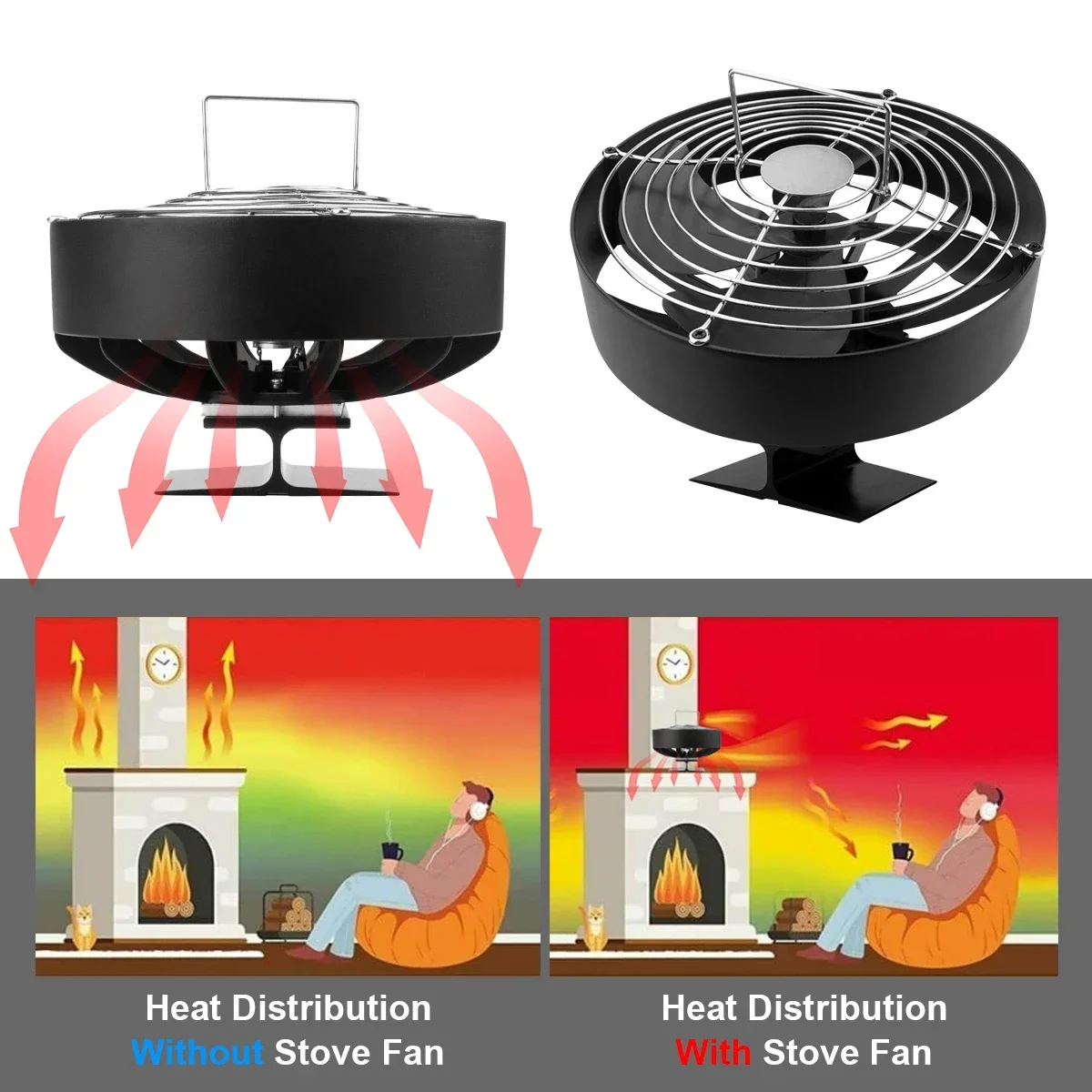 4 Blades Stove Fan Heat Powered Fireplace Fan Log Wood Burner Eco-fan Quiet Fireplace Home Winter Warm Heat Distribution무동력팬