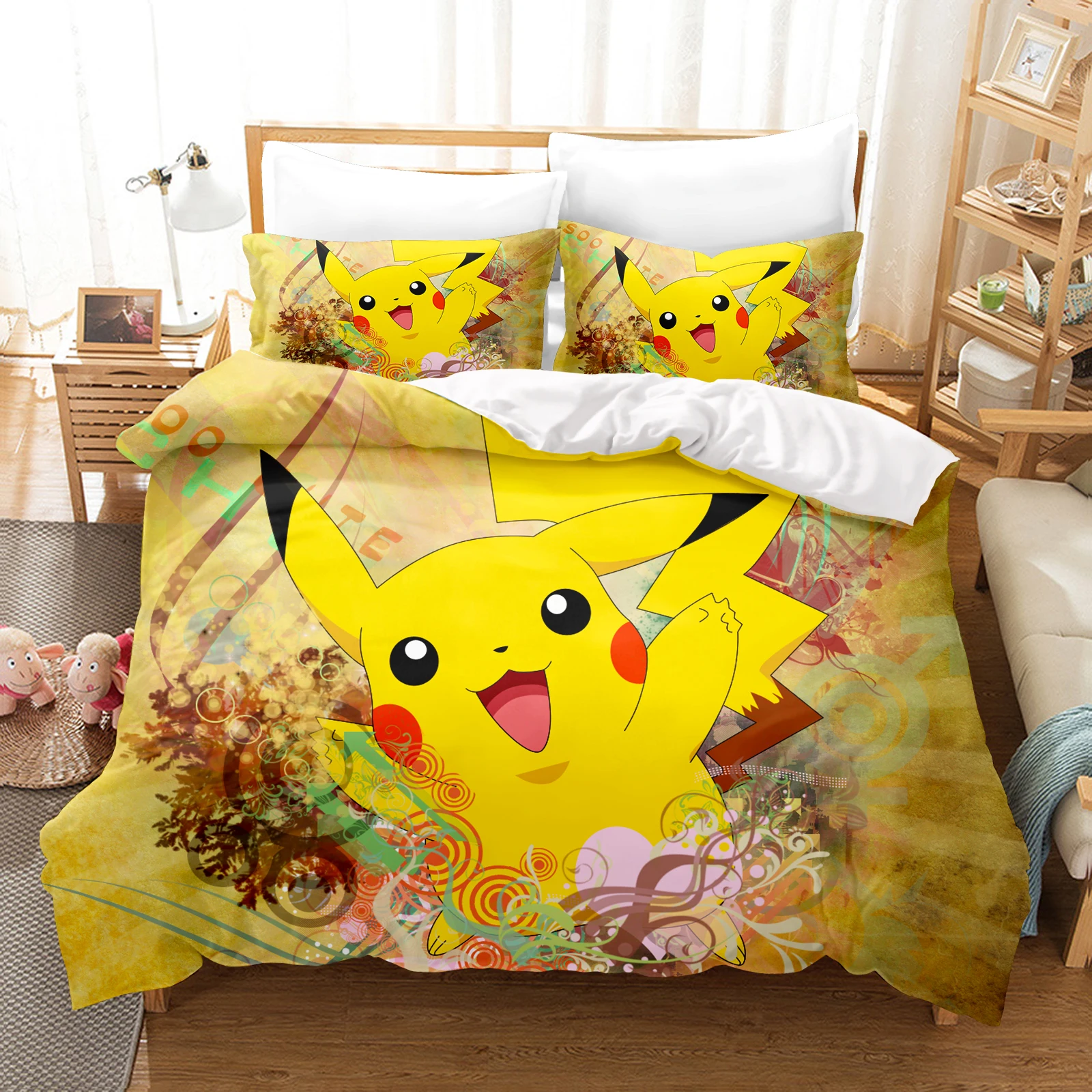 Pokémon Bedding Set 3D Children'S Bedding Set 3-Piece Quilt