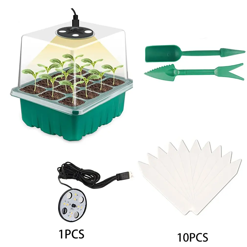 

New Seed Starter Tray Box With LED Grow Light Nursery Pot Seedling Germination Planter Adjustable Ventilation Humidity