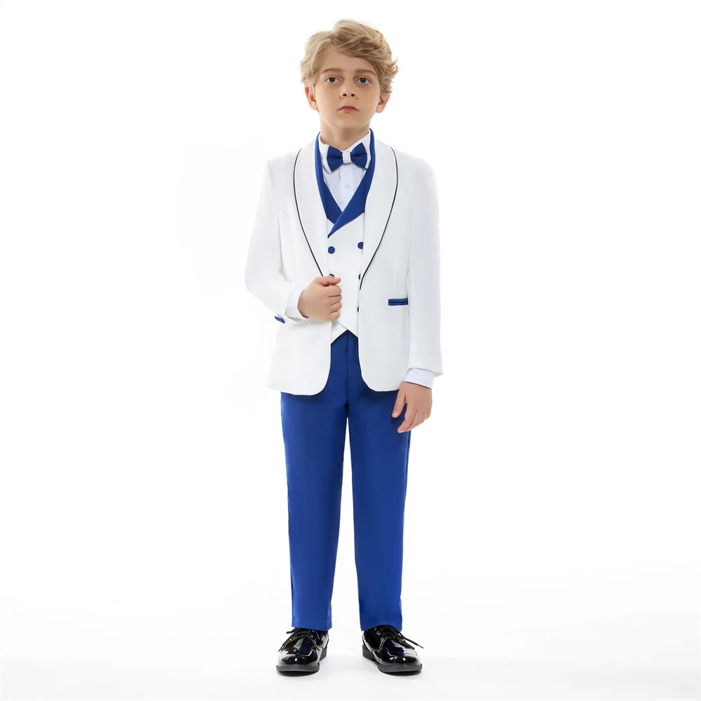 Child Royal Blue Formal Slim Fit Suit Set Boys Birthday Performance Photography Costume Kids Blazer Vest Pants Bowtie Outfit