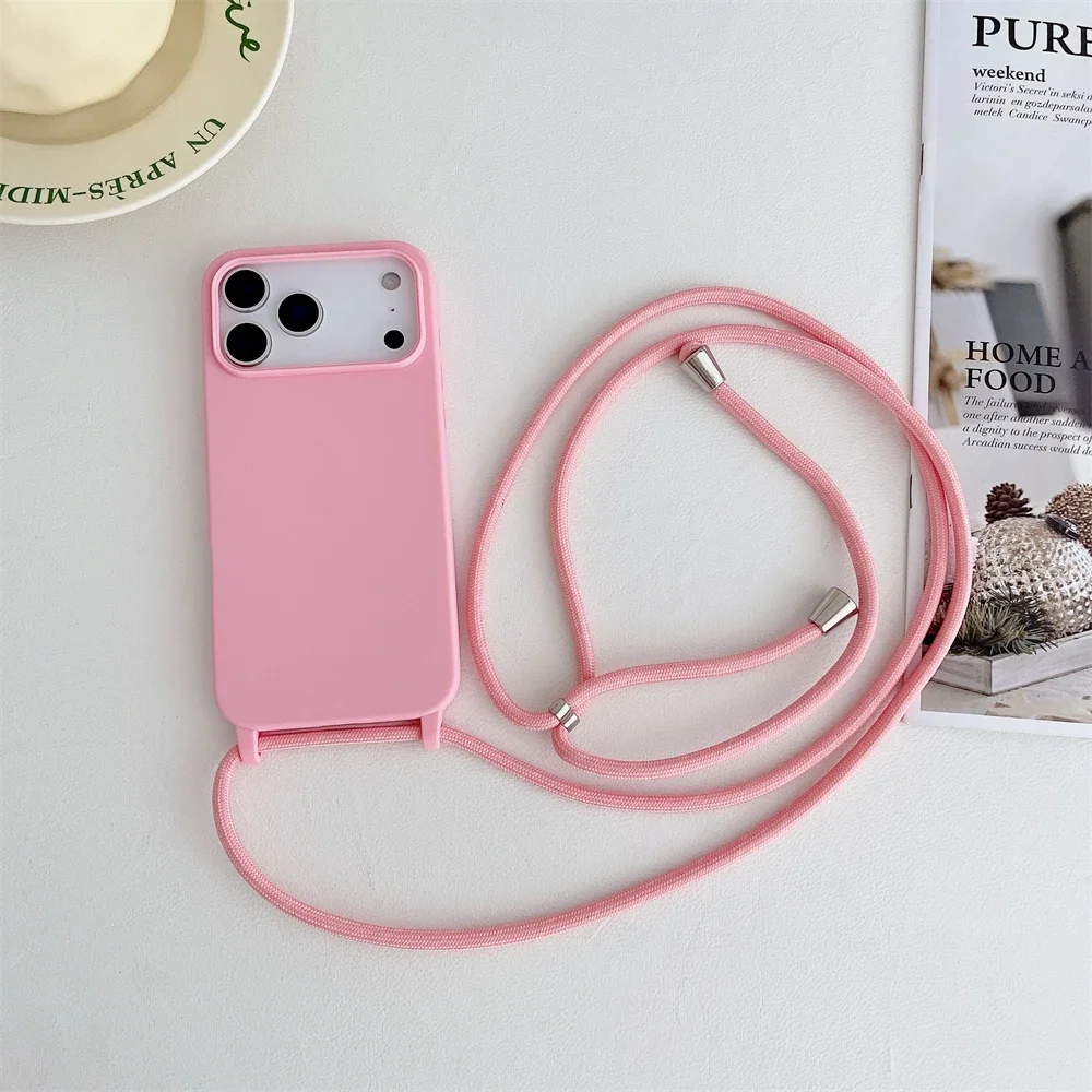 Crossbody Lanyard Liquid Silicone Soft Case with Shockproof Matte Finish and Candy-Colored Design