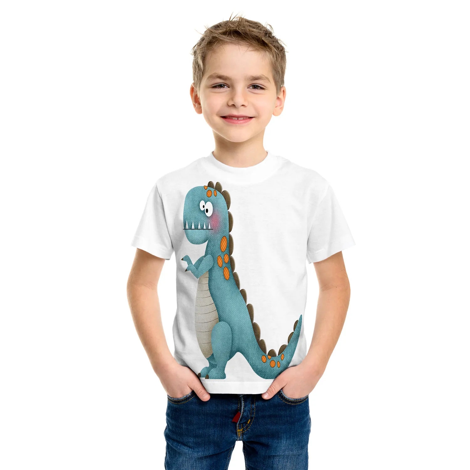 

2024 Summer Children Cartoon T-Shirt for Boy Animal Printing Funny Dinosaur Short Sleeve Girls Tops Tees Cartoon Kids Clothes